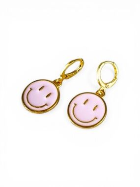 Pink Round Smiley Face Earrings